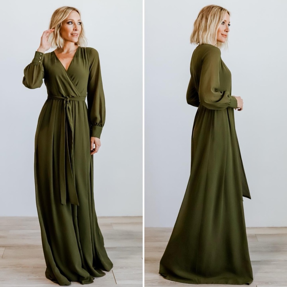 Baltic Born Lydia Olive Chiffon Maxi Dress : Size Small